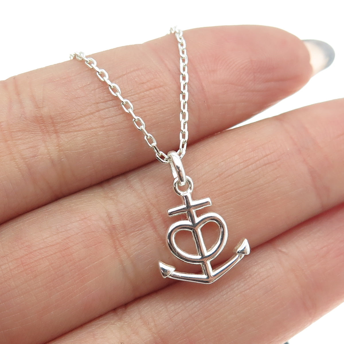 925 Sterling Silver Faith Hope Charity Heart Anchor Cable Chain Necklace 16-18"