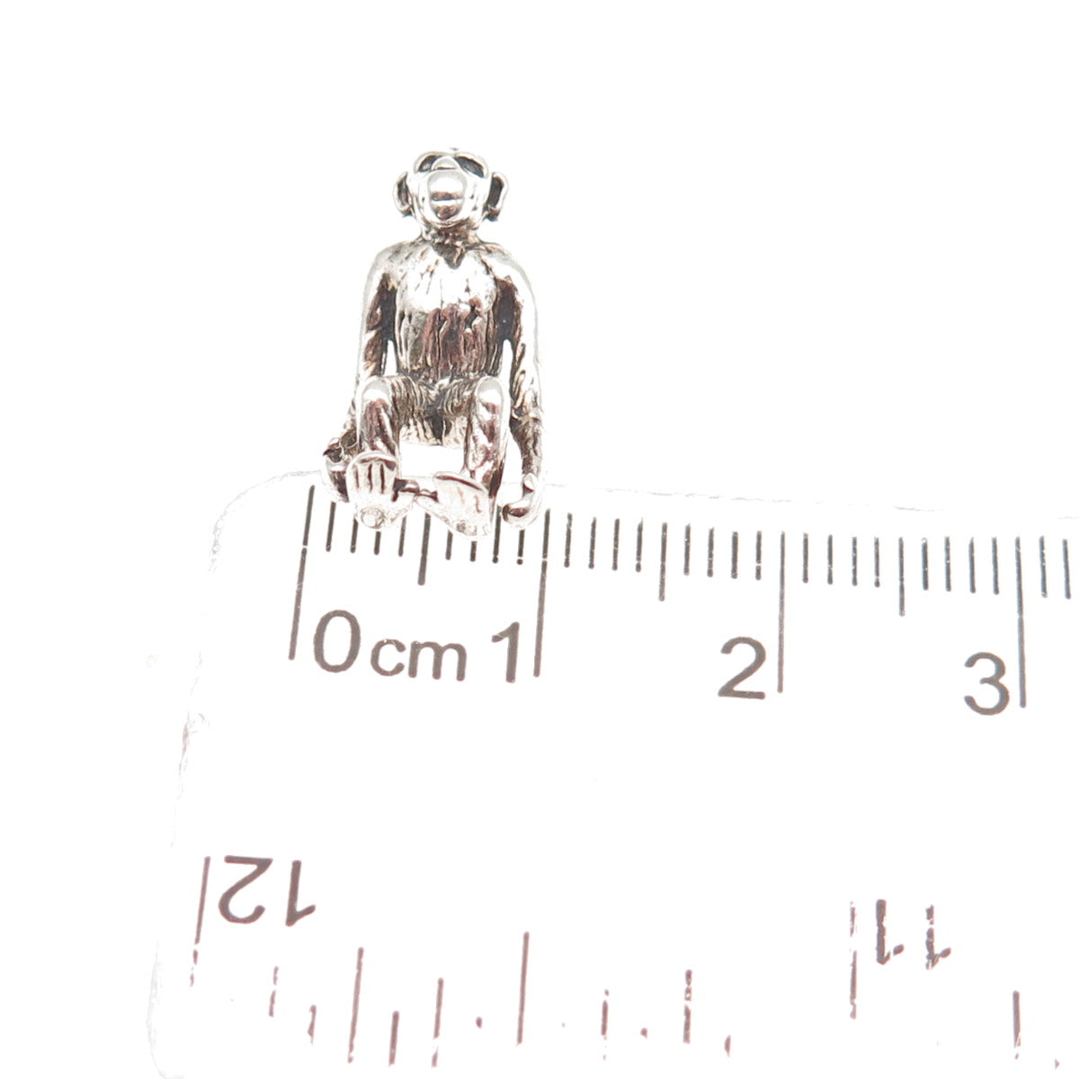 925 Sterling Silver Vintage Monkey Oxidized 3D Mini Charm Pendant