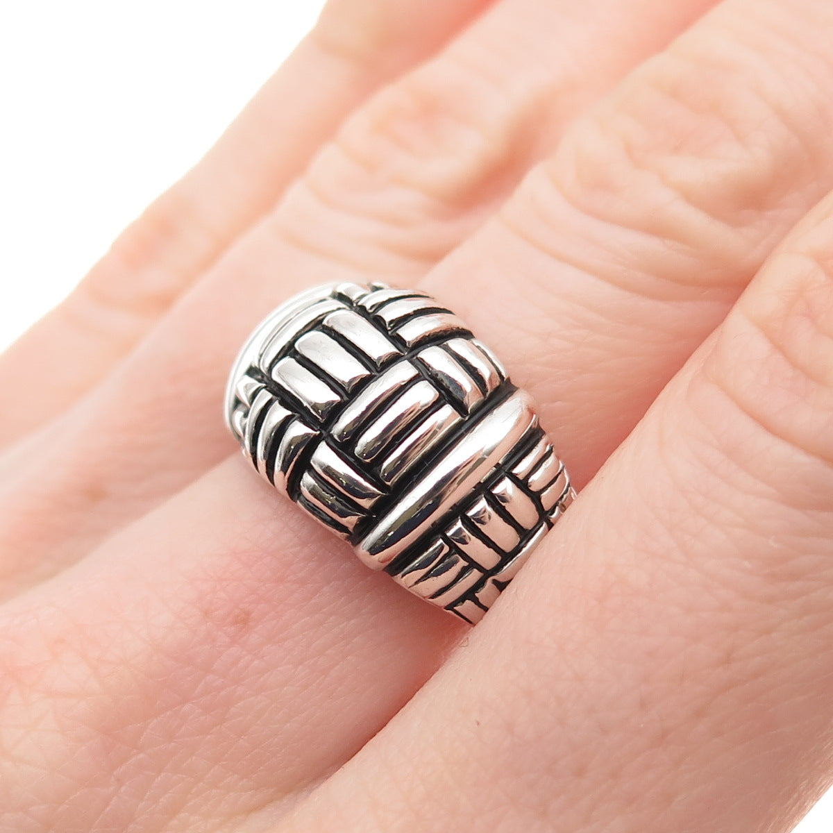 ESPO Joseph Esposito 925 Sterling Silver Vintage Woven Oxidized Ring Size 7