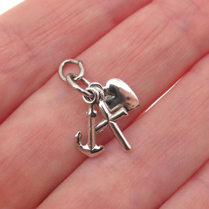925 Sterling Silver Vintage Heart Cross Anchor Mini Charm Pendant