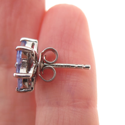 Chuck Clemency Sterling Silver Real Marquise-Cut Tanzanite Floral Stud Earrings
