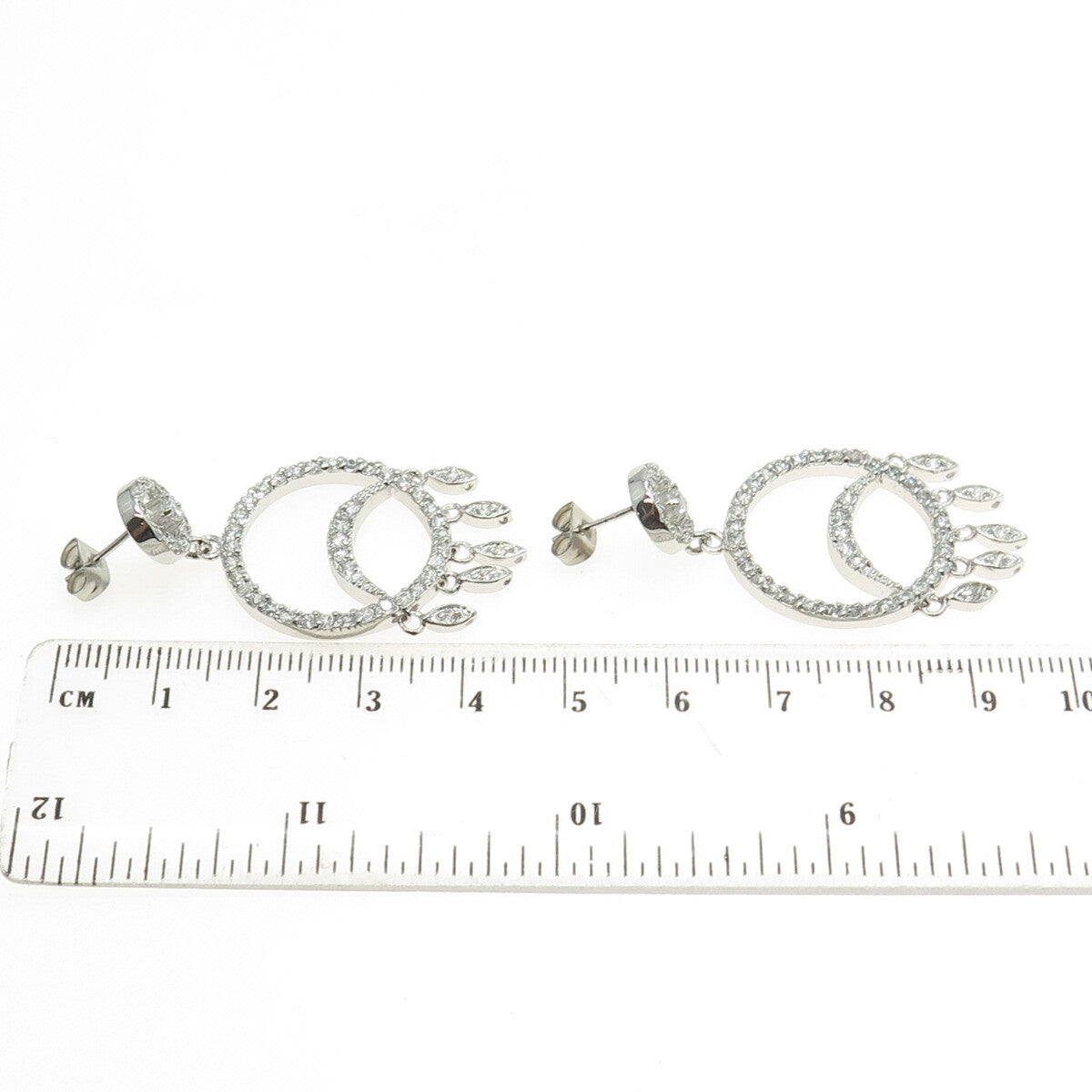 925 Sterling Silver Round-Cut C Z Circle Dangling Earrings