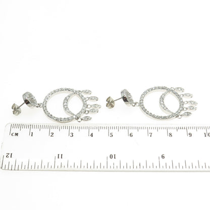 925 Sterling Silver Round-Cut C Z Circle Dangling Earrings