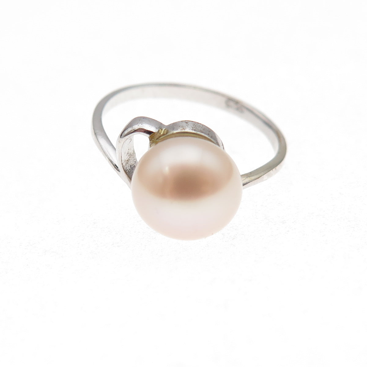925 Sterling Silver Vintage Real Pearl Heart Ring Size 5.5