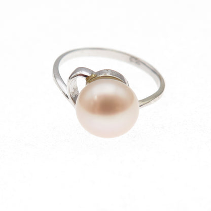 925 Sterling Silver Vintage Real Pearl Heart Ring Size 5.5