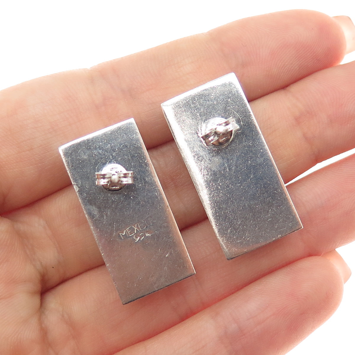 925 Sterling Silver Vintage Mexico Real Tyrone Turquoise Modernist Earrings