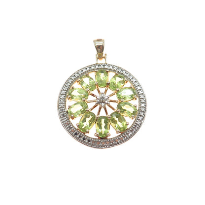 ROSS SIMONS 925 Sterling Silver Gold Plated Real Diamond Accent Peridot Pendant