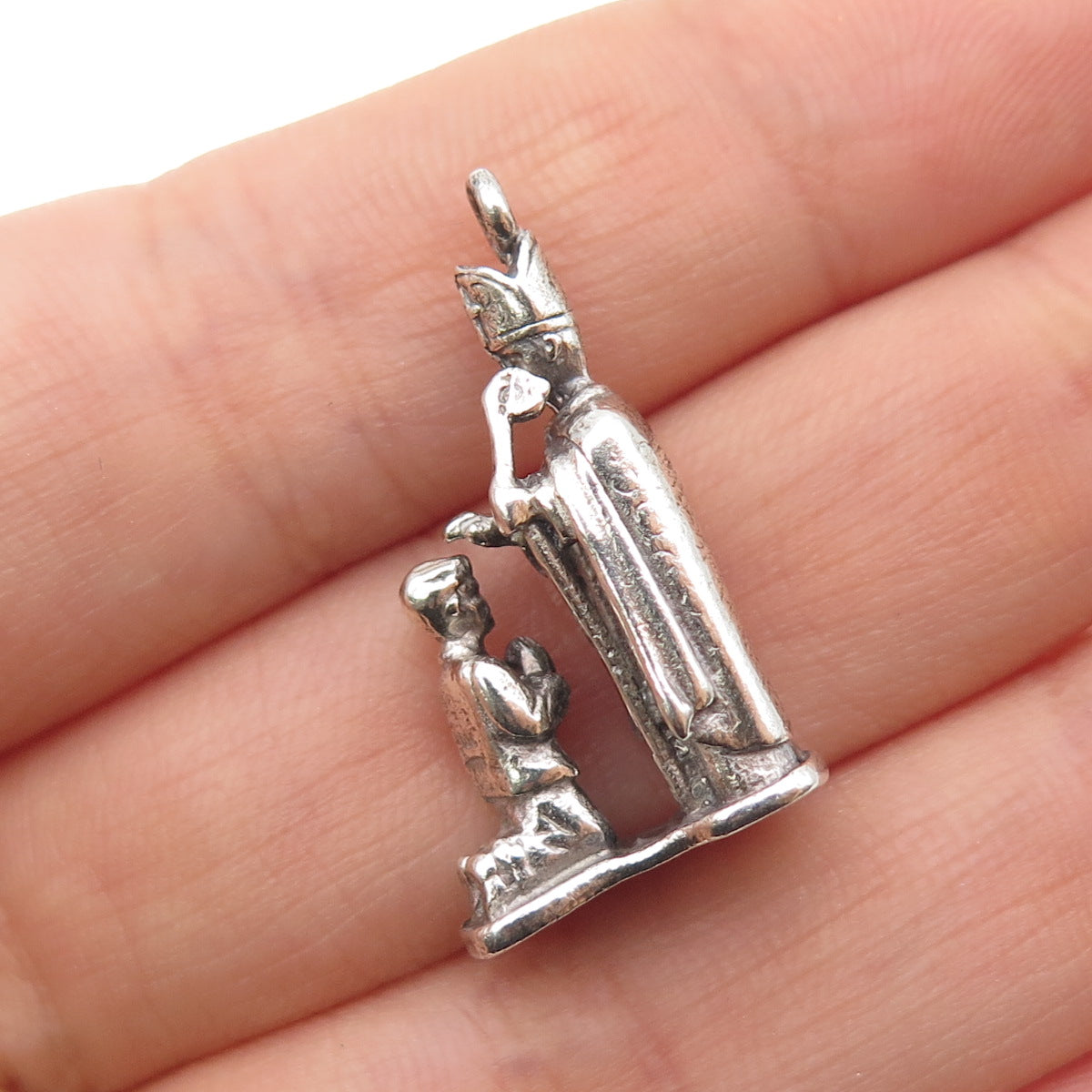 CREED 925 Sterling Silver Vintage Confirmation Oxidized Mini 3D Charm Pendant