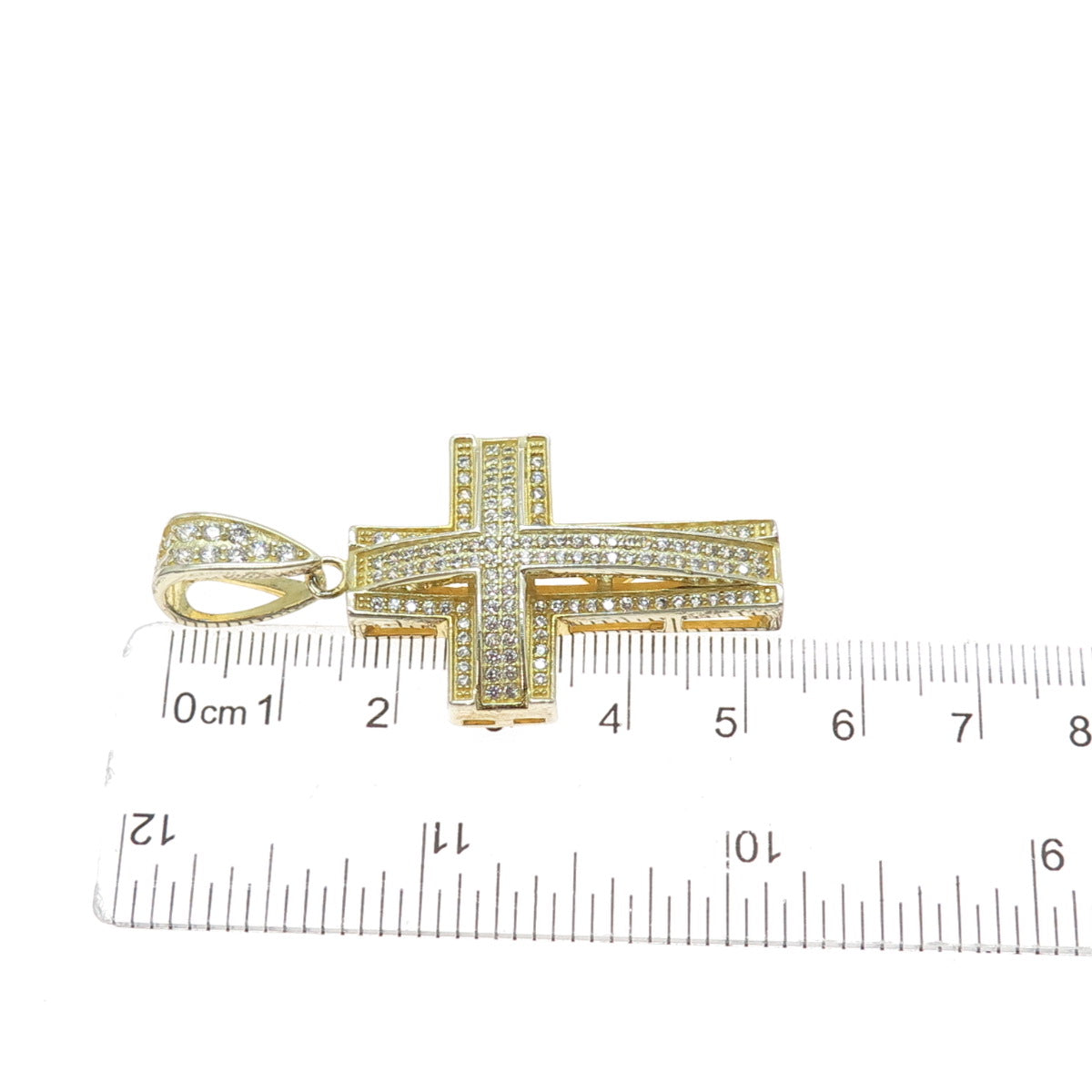 925 Sterling Silver Gold Plated Round-Cut C Z Sparkle Cross Pendant