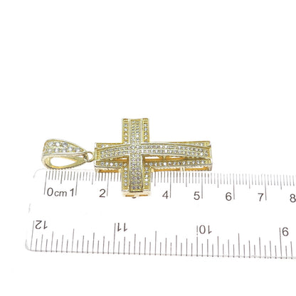 925 Sterling Silver Gold Plated Round-Cut C Z Sparkle Cross Pendant