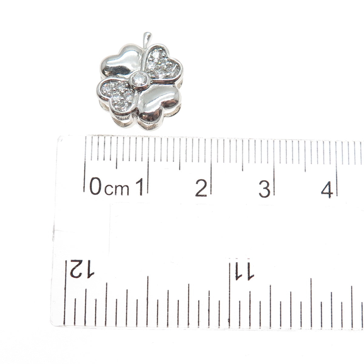 925 Sterling Silver Round-Cut C Z Clover Good Luck Minimalist Slide Pendant