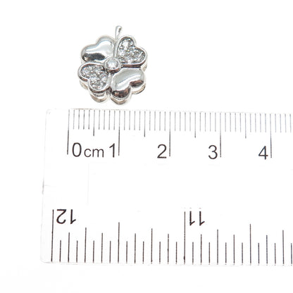 925 Sterling Silver Round-Cut C Z Clover Good Luck Minimalist Slide Pendant