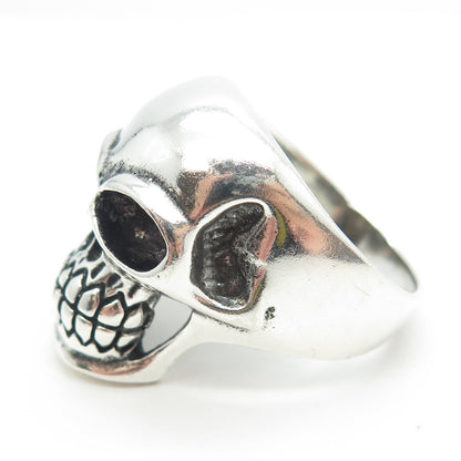 925 Sterling Silver Vintage Skull Biker Ring Size 12