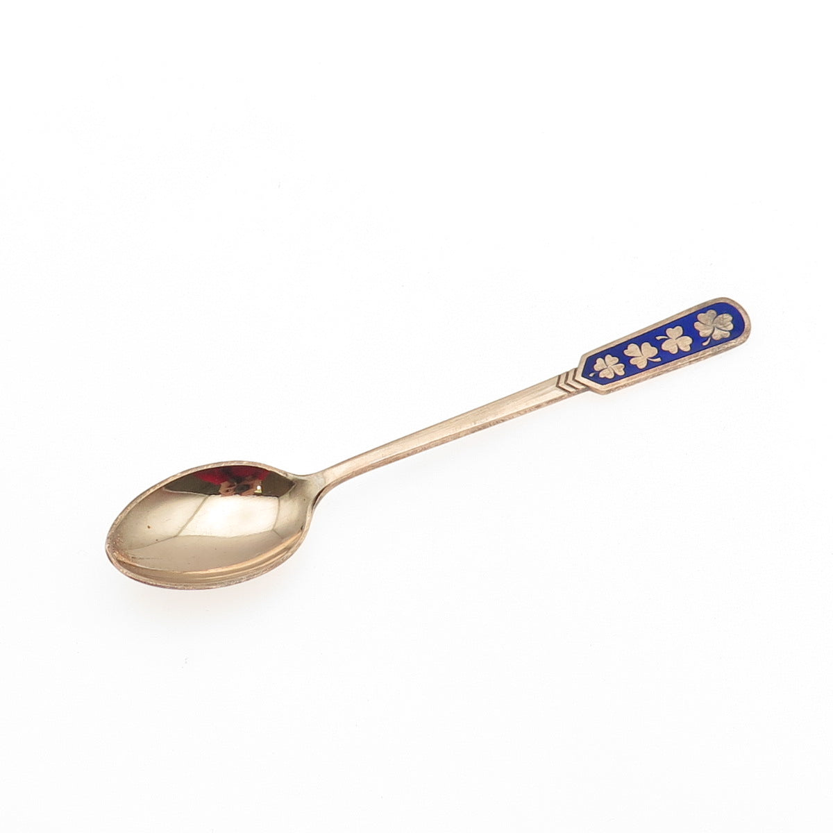 Egon Lauridsen 925 Sterling Rose Gold Plated Vintage Enamel Clover Coffee Spoon