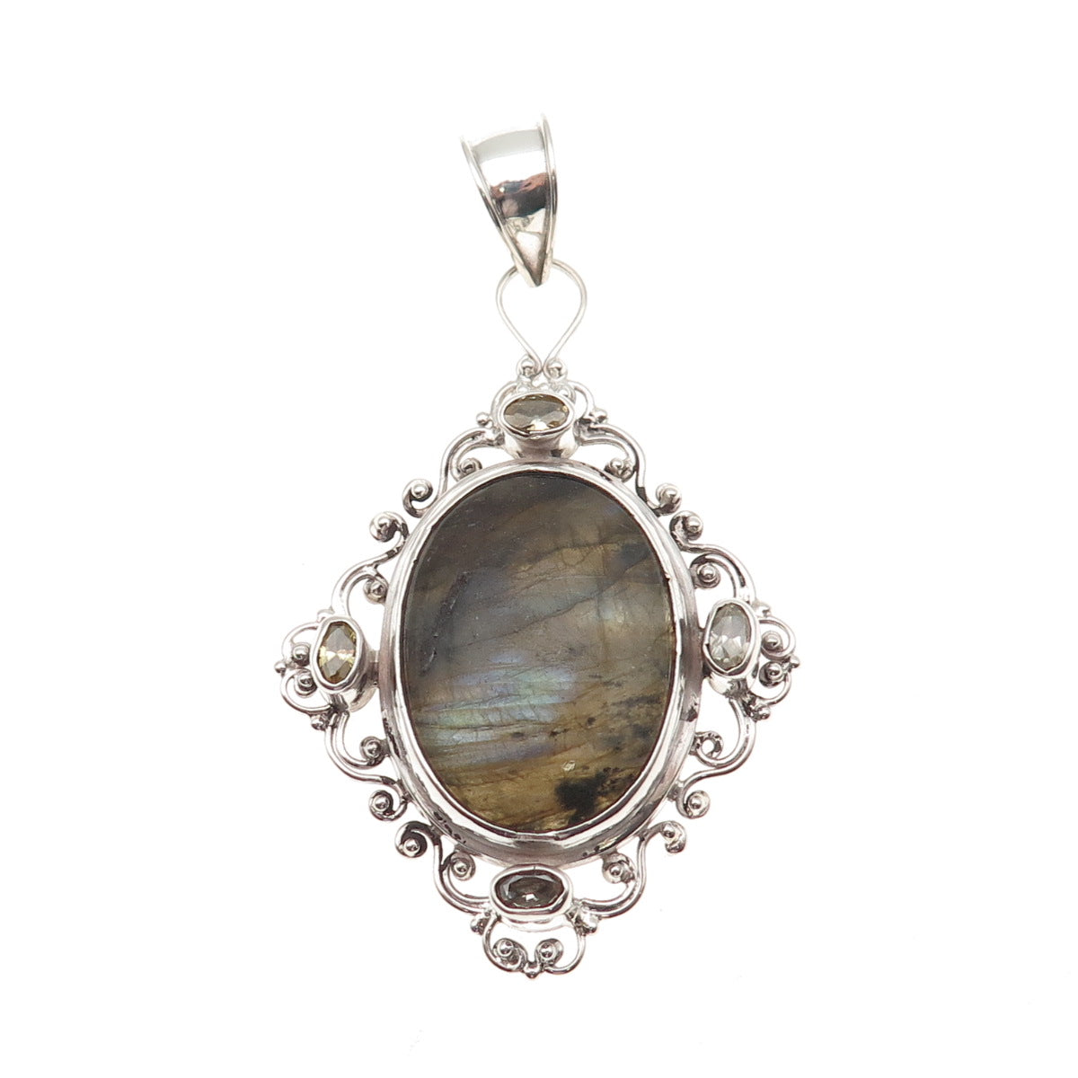 AF DESIGN 925 Sterling Silver Vintage Real Labradorite & Citrine Pendant