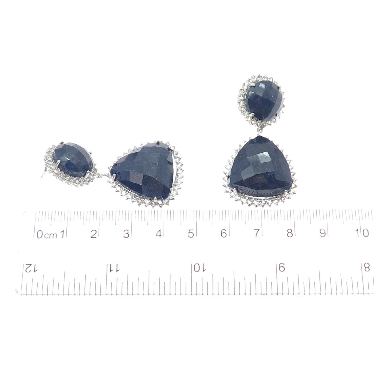 925 Sterling Silver Real Sapphire & White Topaz Dangle Earrings