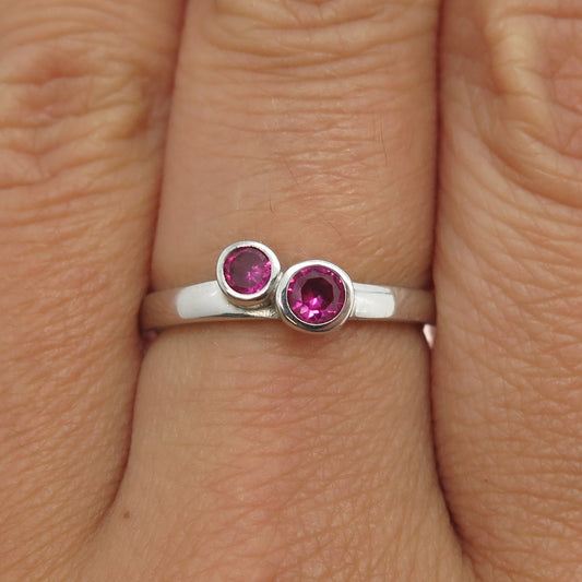 925 Sterling Silver Round-Cut Lab-Created Pink Sapphire Ring Size 7