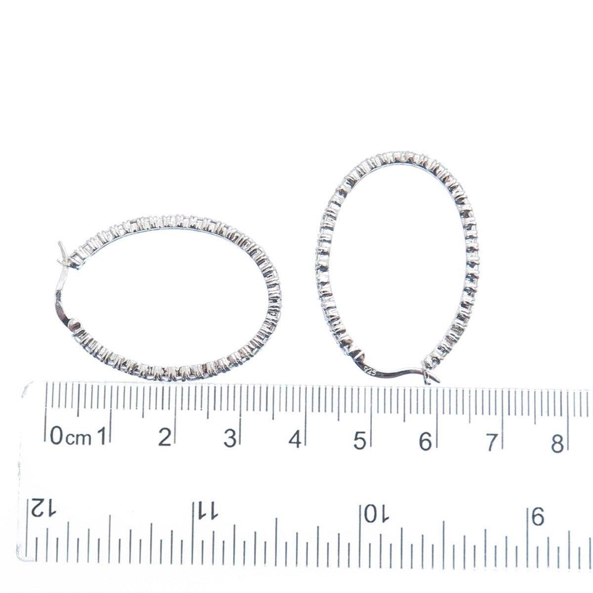 925 Sterling Silver Round-Cut C Z All Around Oval Hoop Earrings