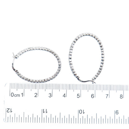 925 Sterling Silver Round-Cut C Z All Around Oval Hoop Earrings