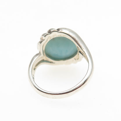 925 Sterling Silver Vintage Real Larimar Modernist Ring Size 6