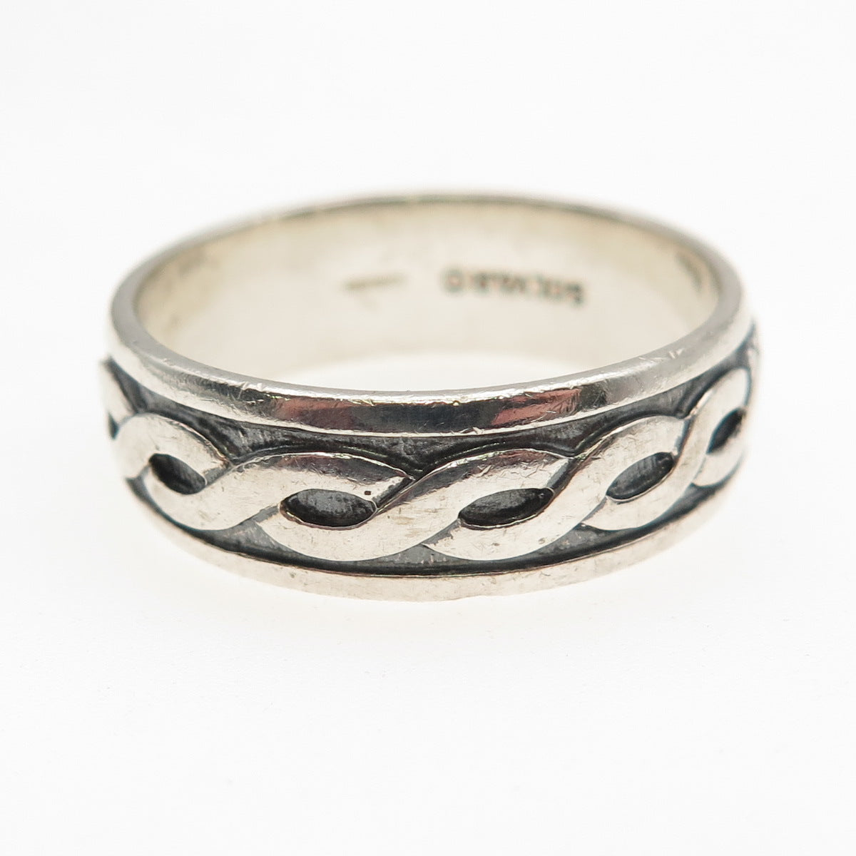 Solvar Sterling Silver Vintage Ireland Celtic Woven Oxidized Band Ring Size 13