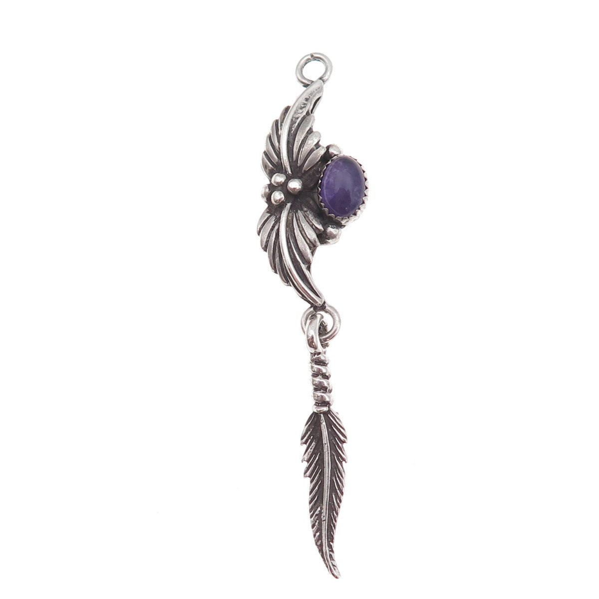 Jay King Desert Rose Old Pawn Sterling Silver Vintage Amethyst Feather Pendant