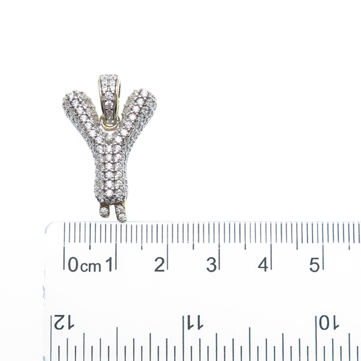925 Sterling Silver Gold Plated Round-Cut Shaped C Z Letter Y Sparkle Pendant