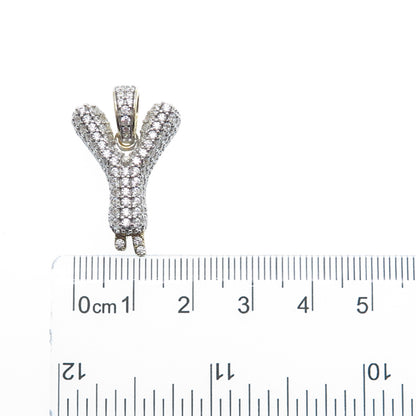 925 Sterling Silver Gold Plated Round-Cut Shaped C Z Letter Y Sparkle Pendant