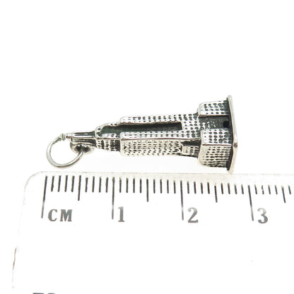 925 Sterling Silver Vintage Empire State Building Minimalist 3D Charm Pendant