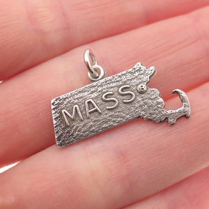 925 Sterling Silver Vintage Massachusetts State Map Mini Charm Pendant