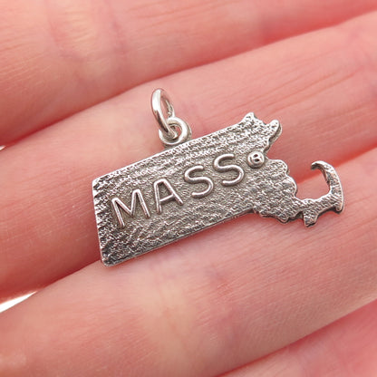 925 Sterling Silver Vintage Massachusetts State Map Mini Charm Pendant