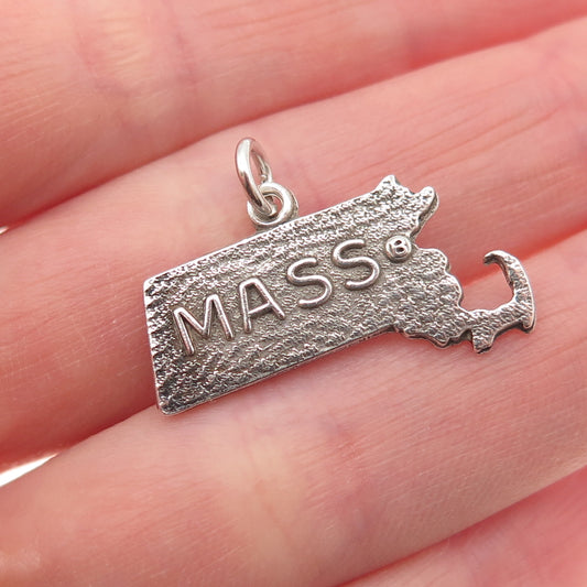 925 Sterling Silver Vintage Massachusetts State Map Mini Charm Pendant