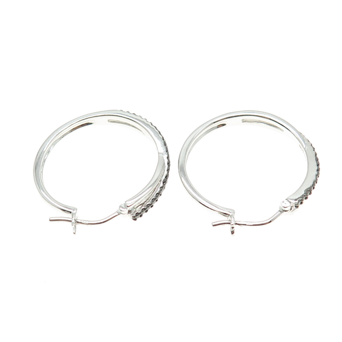 SUN 925 Sterling Silver Real Round-Cut Black Diamond Crisscross Hoop Earrings