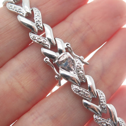 ROSS SIMONS 925 Sterling Silver Diamond Accent Herringbone Link Bracelet 7.25"