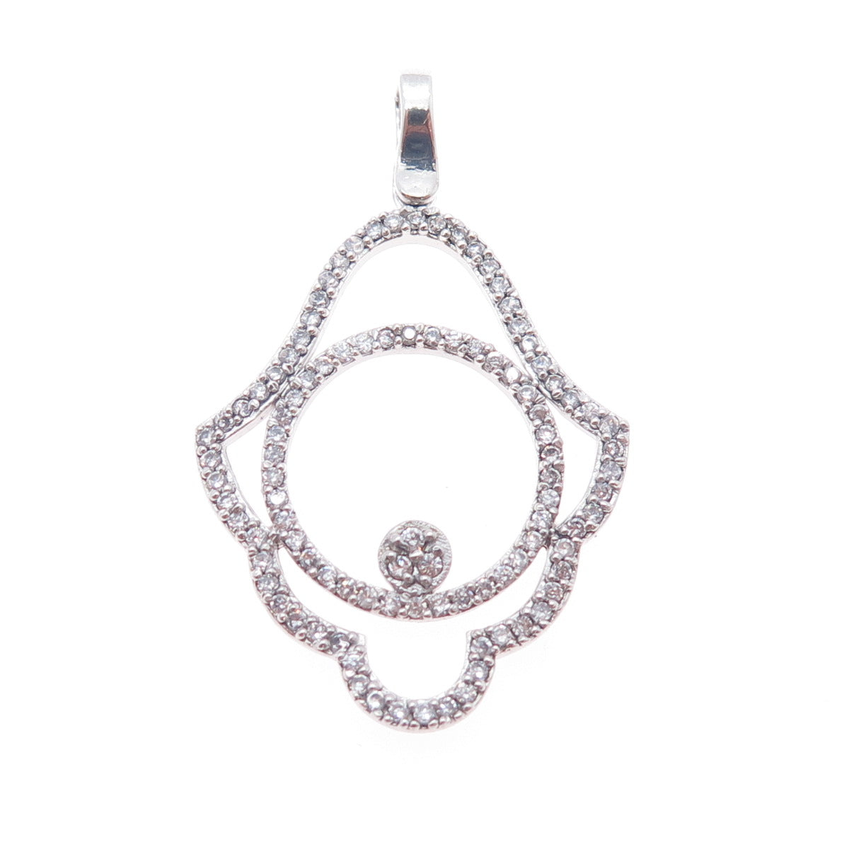925 Sterling Silver Round-Cut C Z Hamsa Amulet Charm Pendant