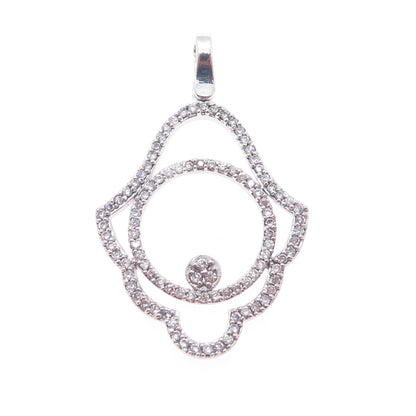 925 Sterling Silver Round-Cut C Z Hamsa Amulet Charm Pendant