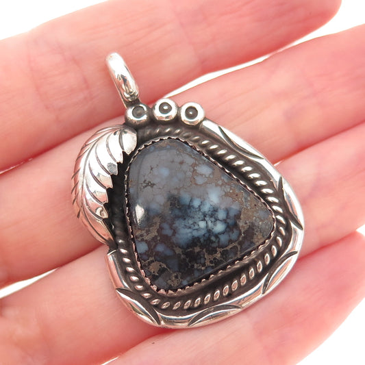 Alice Mc Shirley Old Pawn 925 Sterling Vintage Peacock Turquoise Feather Pendant