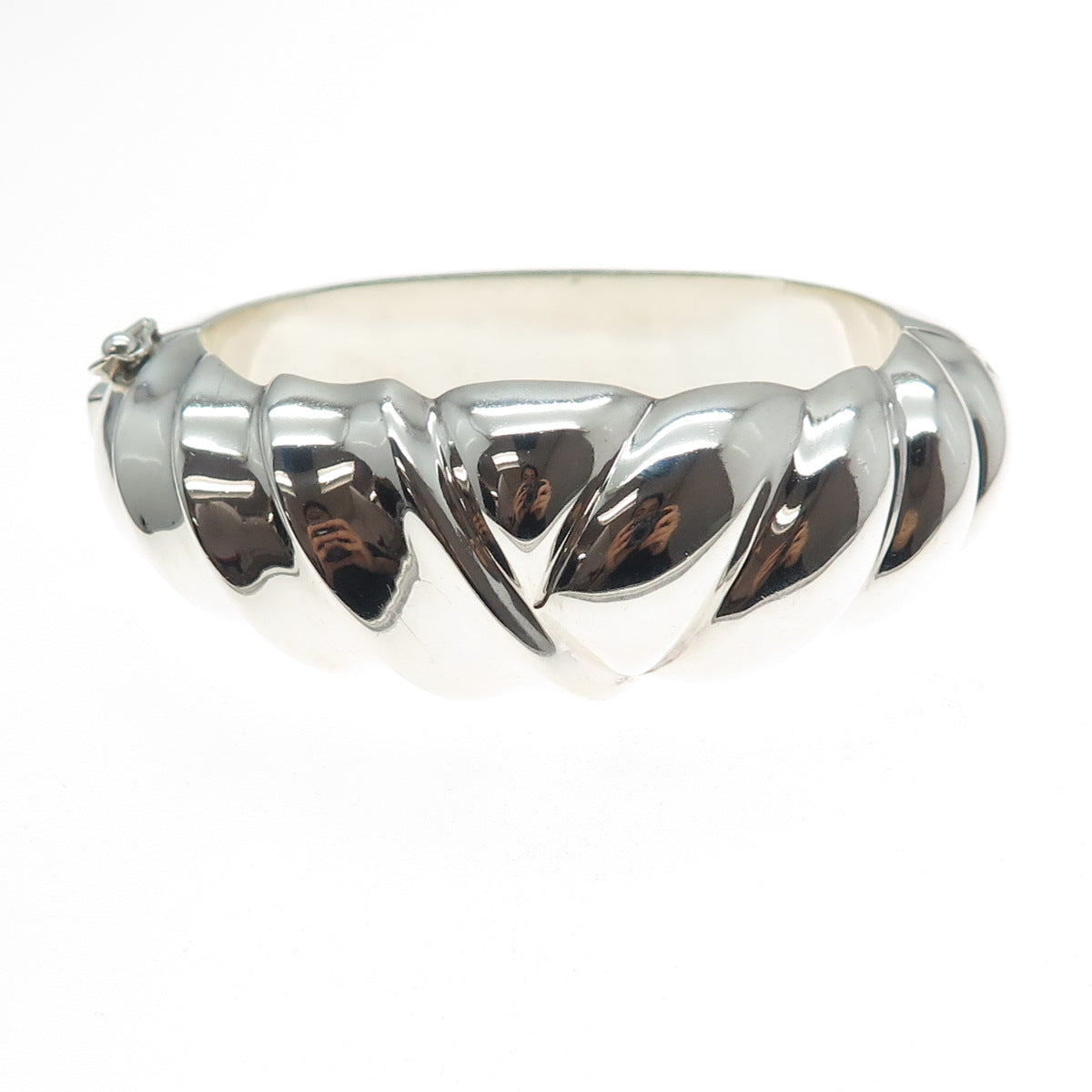 BAYANIHAN 925 Sterling Silver Vintage Modernist Puffy Bangle Bracelet 6.5"