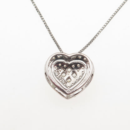 DEE BERKLE Sterling Silver Princess & Round-Cut C Z Heart Box Chain Necklace 16"