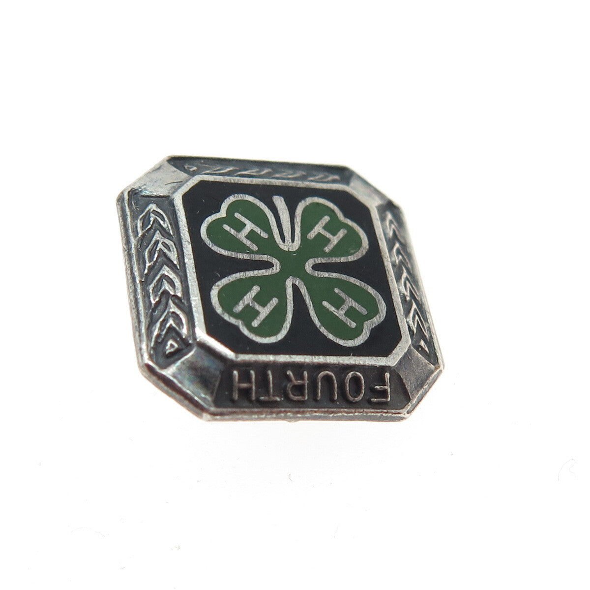 925 Sterling Silver Vintage 4-H Club 4th Year Membership Achievement Pin Brooch
