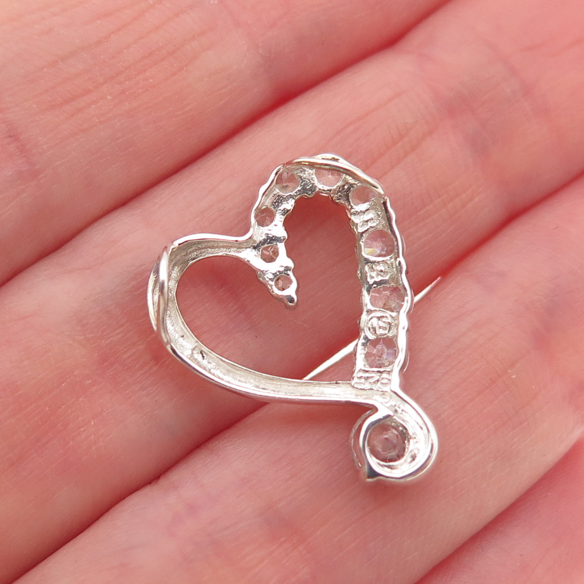 925 Sterling Silver Round-Cut C Z Heart Mini Slide Charm Pendant