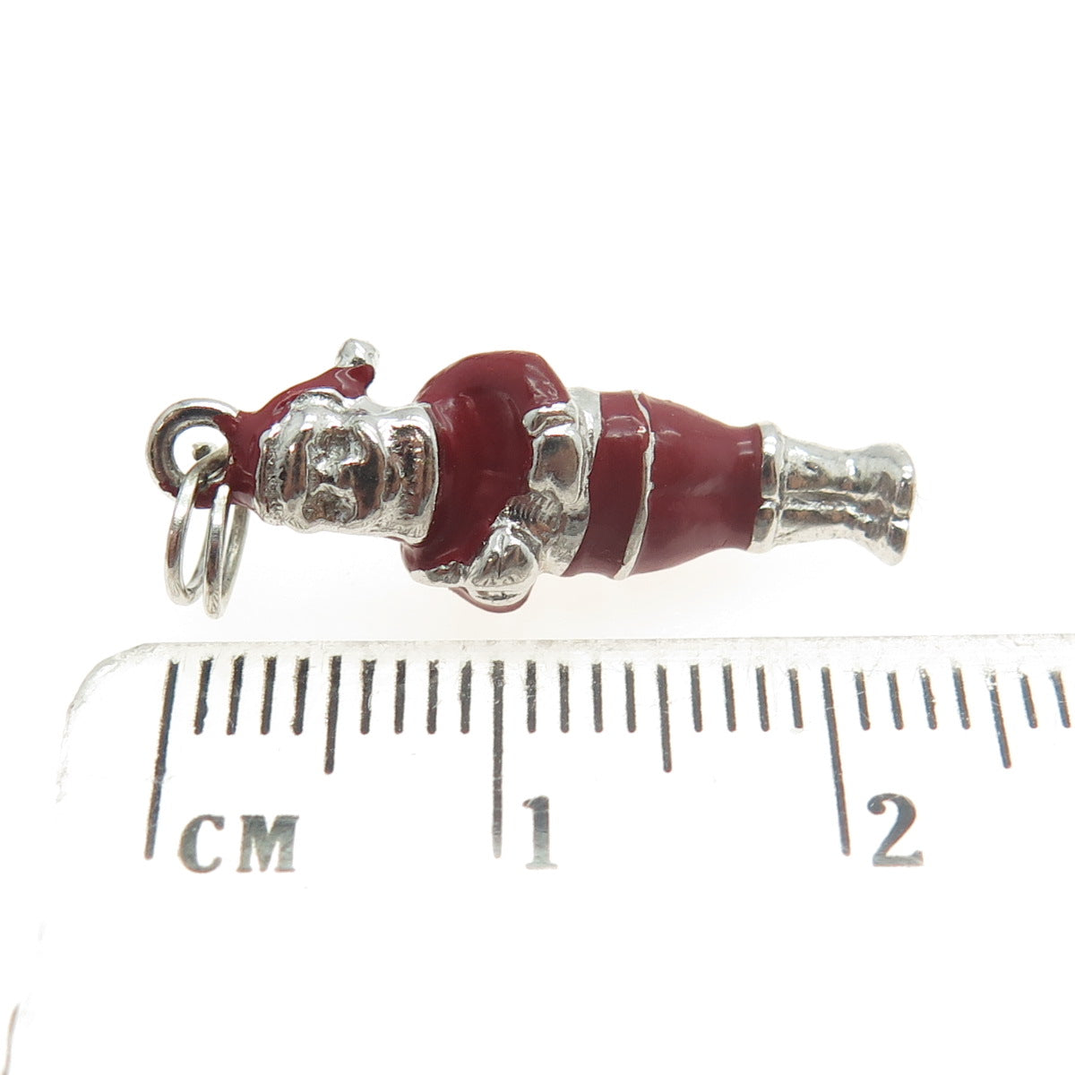 925 Sterling Silver Antique Art Deco Red Enamel Santa Claus 3D Pendant