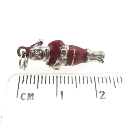 925 Sterling Silver Antique Art Deco Red Enamel Santa Claus 3D Pendant