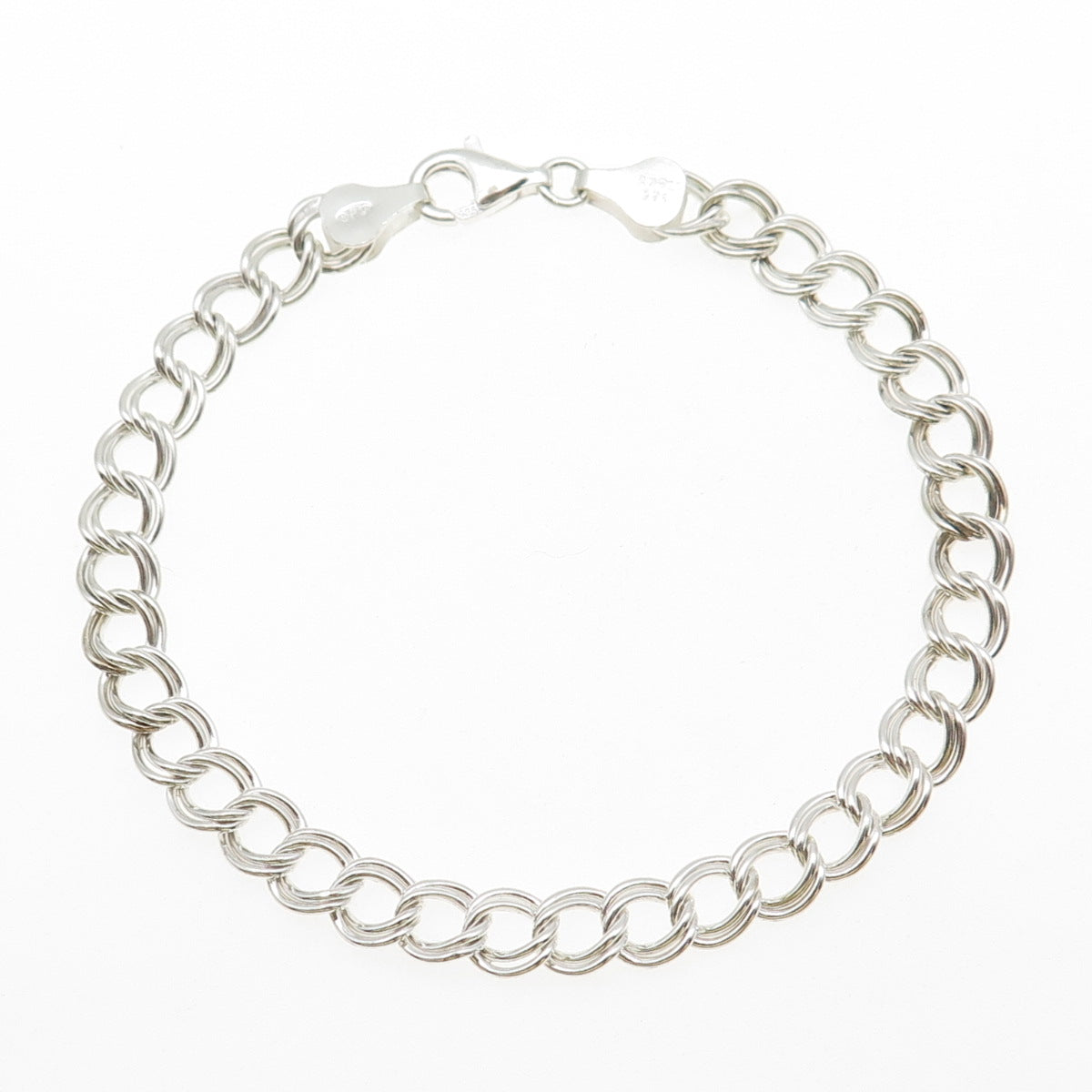 925 Sterling Silver Vintage Italy Double Curb Link Bracelet 7.25"