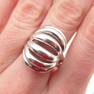 925 Sterling Silver Vintage Modernist Ribbed Dome Oxidized Ring Size 7