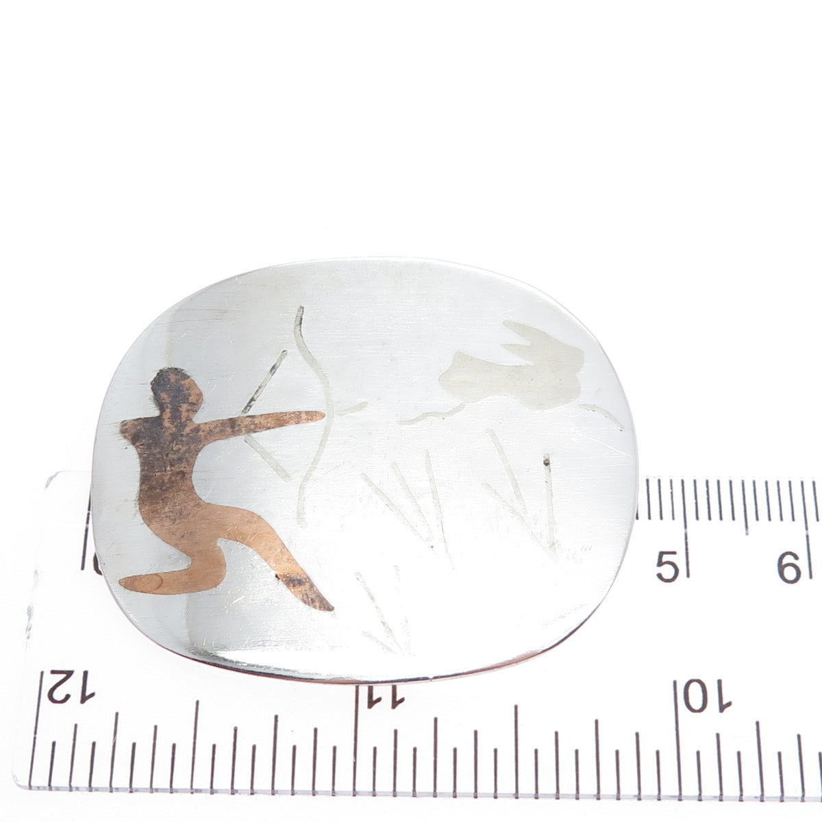 925 Sterling Silver 3-Tone Vintage Mexico Tribal Warrior Pin Brooch