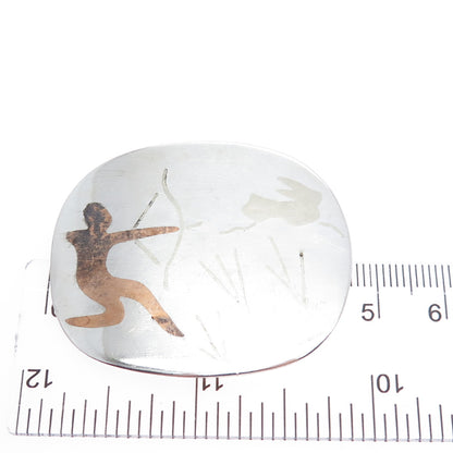 925 Sterling Silver 3-Tone Vintage Mexico Tribal Warrior Pin Brooch