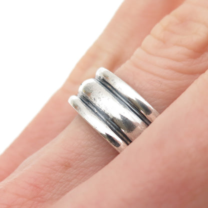 925 Sterling Silver Vintage Modernist Ribbed Oxidized Band Ring Size 6
