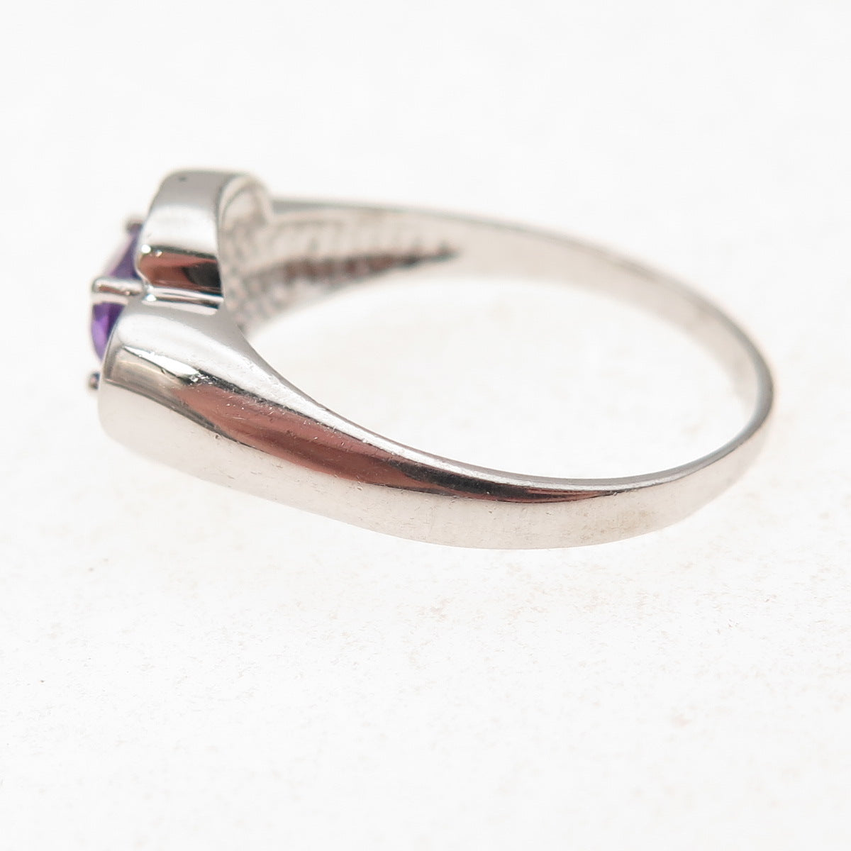 925 Sterling Silver Real Oval-Cut Amethyst Floral Ring Size 9.5