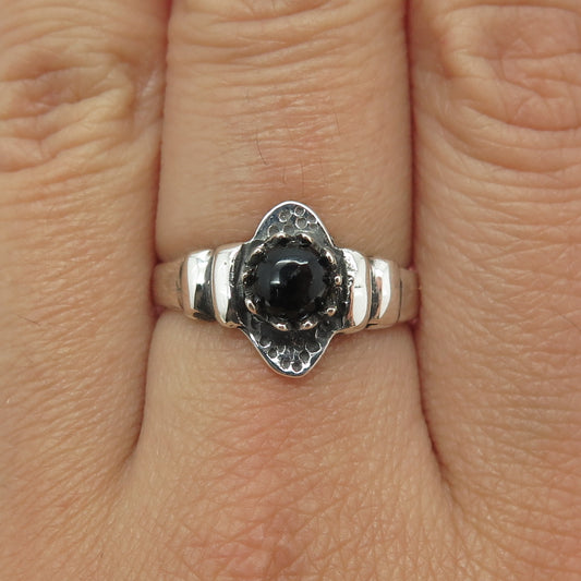 925 Sterling Silver Vintage Real Black Onyx Snake Eye Oxidized Ring Size 8